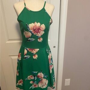 Soprano Green Floral Fit & Flare Dress Medium Sleeveless Halter Style